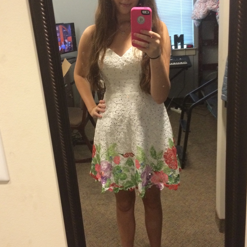 Hannah S Short White Sequined Formal Dress